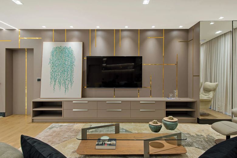 Sala de estar integrada de residência de alto padrão, arquitetura de interiores em Amambai MS